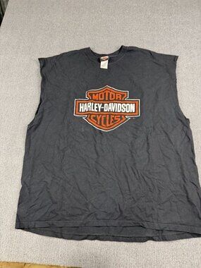 Harley-Davidson Mens Black Sleeveless Logo T-Shirt Vintage Sturgis 4XL Cutt Off